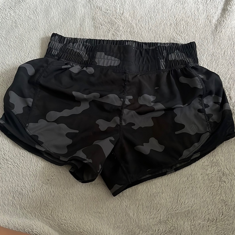 Black camo high rise athletic shorts